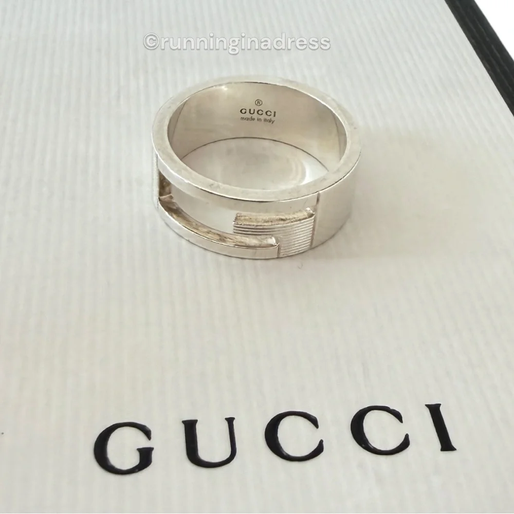 Authentic Gucci G Logo Cut-Out Ring Sterling Silver 925 Vintage Band Size 9